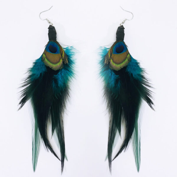 Antique Bohemian Peacock Feather Earrings - Image 4