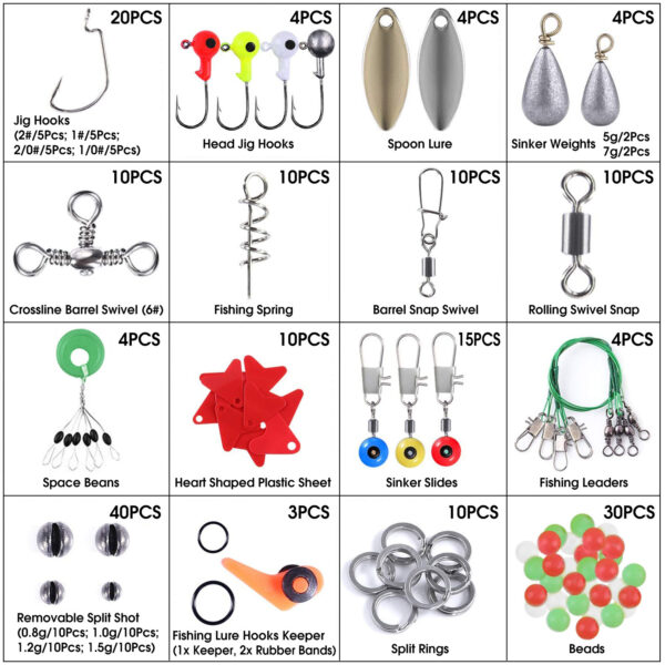 188Pcs Fishing Accessory Kit Portable Fishing Set Including Jig Hooks Sinker Weights Spoon Lure Removable Split Shot With Tackle Box - Image 5