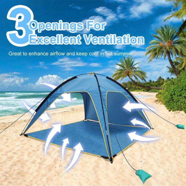 1Pc 4-6 Person Beach Tent Canopy  With 3 Door Openings Carry Bag UPF50 Waterproof  For Beach Picnic Camping Hiking Adventure Fishing - Image 7