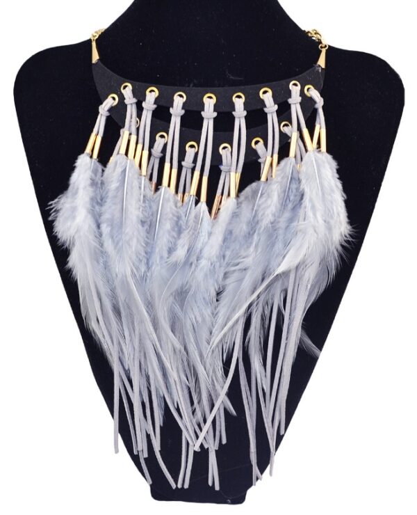 Boho Indie Choker Feather Necklace - Image 4