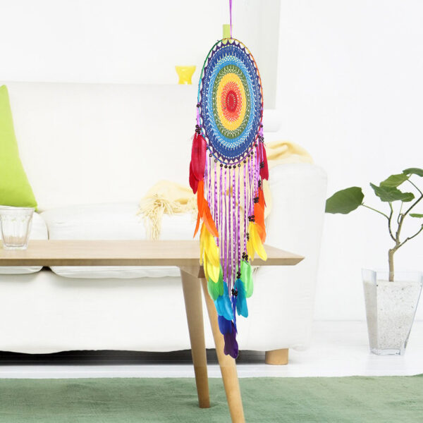 New Ms0004 Colorful Feather Indian Dream Catcher Creative Home Decoration Pendant 40 Cm Large Circle - Image 2