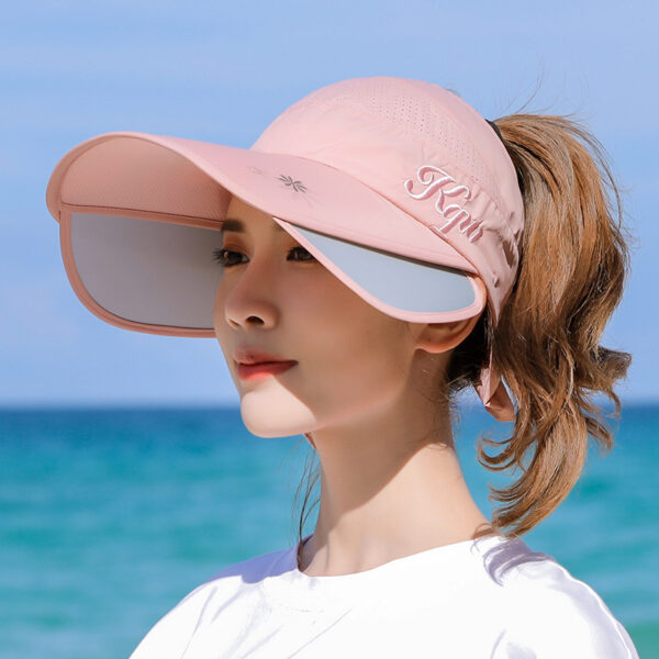 Sun Hat Summer Big Along The Anti-Ultraviolet Sun Hat Biking Sun Protection Sun Hat Outdoor Hollow Top Hat - Image 3
