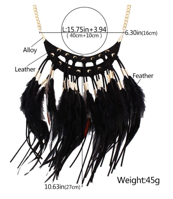 Boho Indie Choker Feather Necklace - Image 3