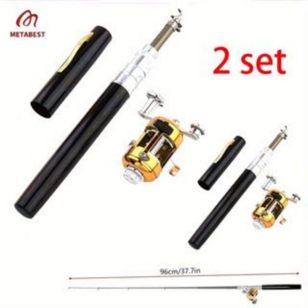 Metal Bass 2 Sets Of High-end Aluminum Alloy Pocket Size Pen Style Fishing Rod Compact, Portable And Ultra Light, Perfect Gift For Ice Raft Bridge Travel Fishing Enthusiasts And Beginners - Image 4