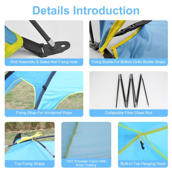 1Pc 4-6 Person Beach Tent Canopy  With 3 Door Openings Carry Bag UPF50 Waterproof  For Beach Picnic Camping Hiking Adventure Fishing - Image 10