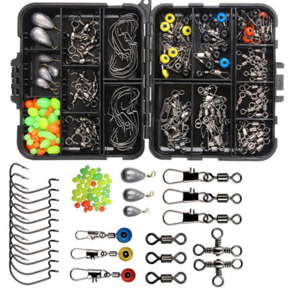 160pcs Carp Fishing Tackle Accessories Kit Lead Clips Carp Swivels Hooks Beads - Image 3
