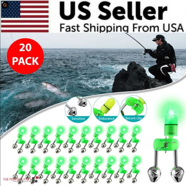 10 40 PC LED Night Fishing Bite Bait Alarm 2 Bells Light Rod Tip Clip Alert Ring - Image 3
