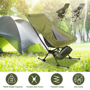 1Pc Portable Camping Rocking Chair 198LBS Weight Capacity Included Carry Bag High Back Rocker Chair For Patio Fishing Beach Lawn Travel