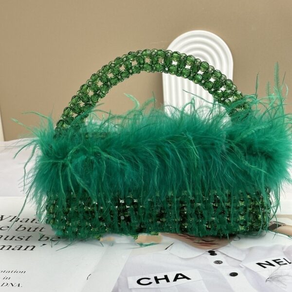 Large Ostrich Feather Handmade Beaded Fall Winter Fashion Feather Handbag - Image 10