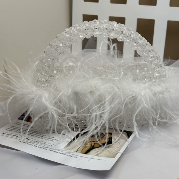 Large Ostrich Feather Handmade Beaded Fall Winter Fashion Feather Handbag - Image 3