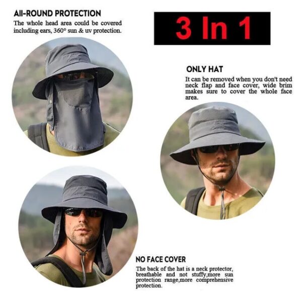 Wide Brim Sun Hat UV Protection Bucket Cap For Hiking Camping Fishing Safari Men - Image 2
