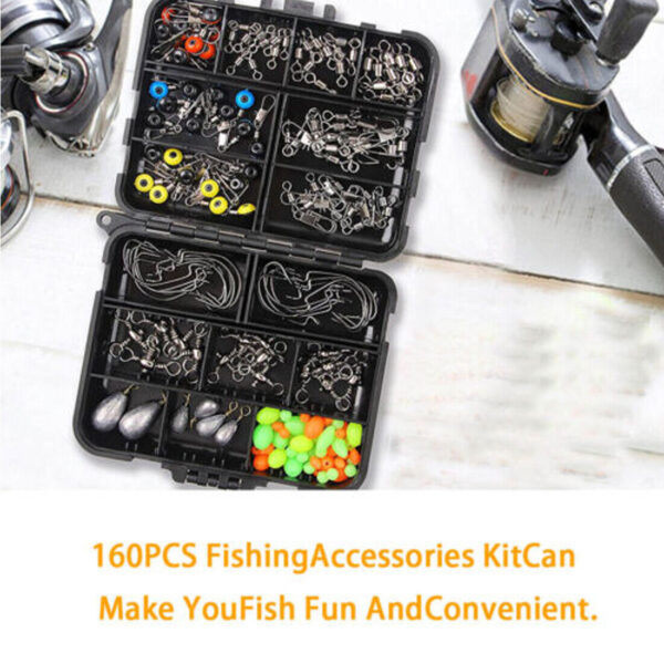 160pcs Carp Fishing Tackle Accessories Kit Lead Clips Carp Swivels Hooks Beads - Image 9