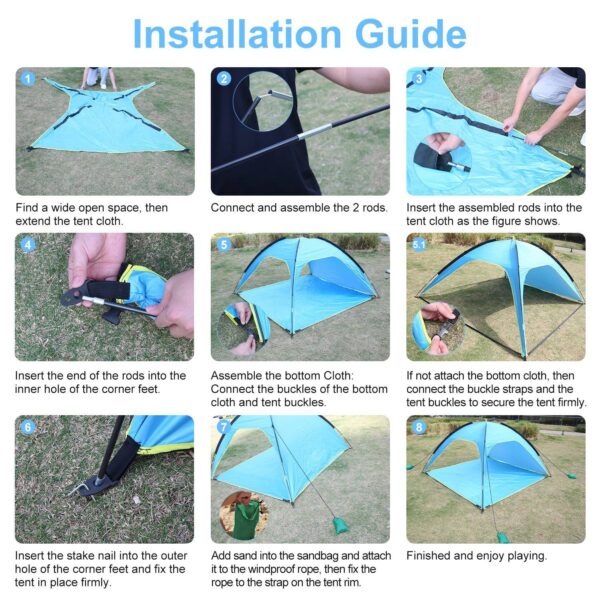 1Pc 4-6 Person Beach Tent Canopy  With 3 Door Openings Carry Bag UPF50 Waterproof  For Beach Picnic Camping Hiking Adventure Fishing - Image 3