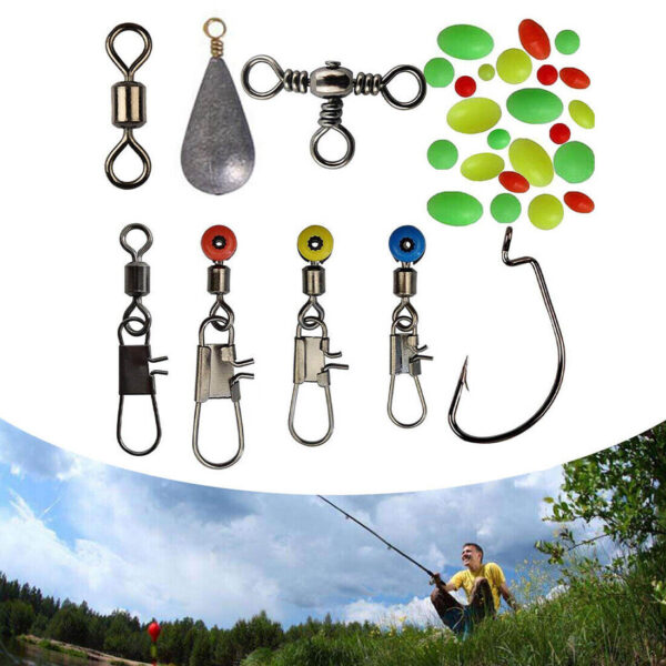160pcs Carp Fishing Tackle Accessories Kit Lead Clips Carp Swivels Hooks Beads - Image 6