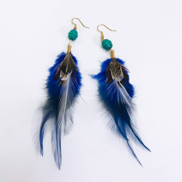 Antique Bohemian Peacock Feather Earrings - Image 3