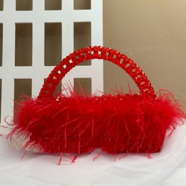 Large Ostrich Feather Handmade Beaded Fall Winter Fashion Feather Handbag - Image 6