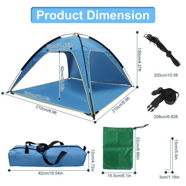1Pc 4-6 Person Beach Tent Canopy  With 3 Door Openings Carry Bag UPF50 Waterproof  For Beach Picnic Camping Hiking Adventure Fishing - Image 8