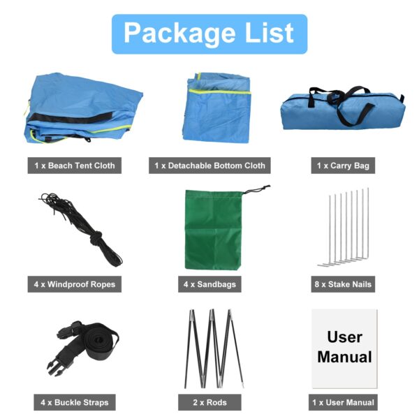 1Pc 4-6 Person Beach Tent Canopy  With 3 Door Openings Carry Bag UPF50 Waterproof  For Beach Picnic Camping Hiking Adventure Fishing - Image 6