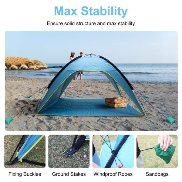 1Pc 4-6 Person Beach Tent Canopy  With 3 Door Openings Carry Bag UPF50 Waterproof  For Beach Picnic Camping Hiking Adventure Fishing - Image 2