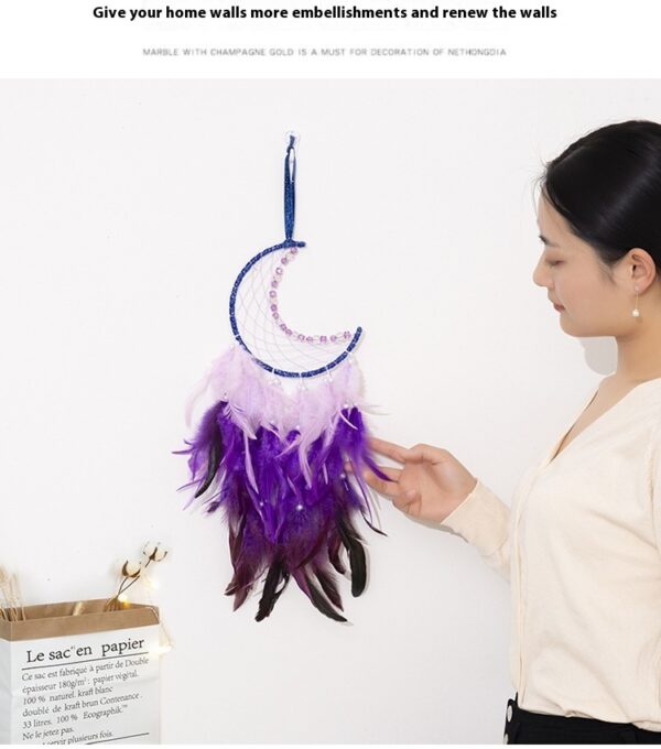 New Moon Dreamcatcher Single Ring Feather Ornaments Pendant - Image 6