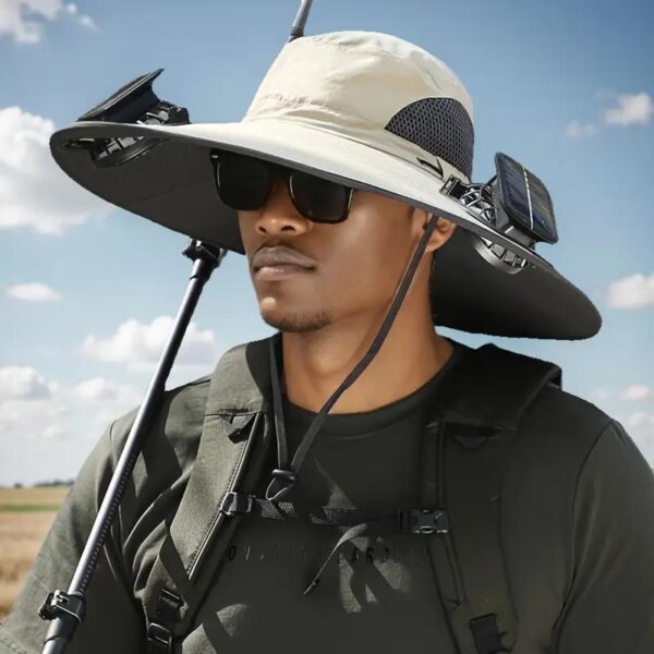 Unisex Solar Powered Black Fan Outdoor Fishing Wide Brim Sun Hat For Camping And Work - Image 5