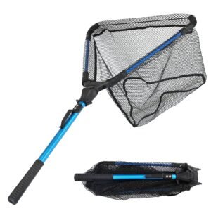 1Pc Foldable Fishing Net With Aluminum Alloy Rod EVA Handle Durable 5MM Hexagonal Nano Coating Nylon Mesh Collapsible Landing Net Safe Fish Catching Or Releasing