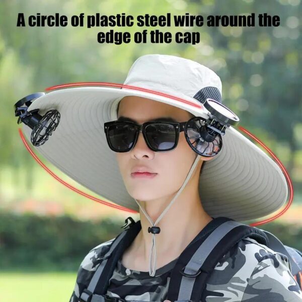 Unisex Solar Powered Black Fan Outdoor Fishing Wide Brim Sun Hat For Camping And Work - Image 4