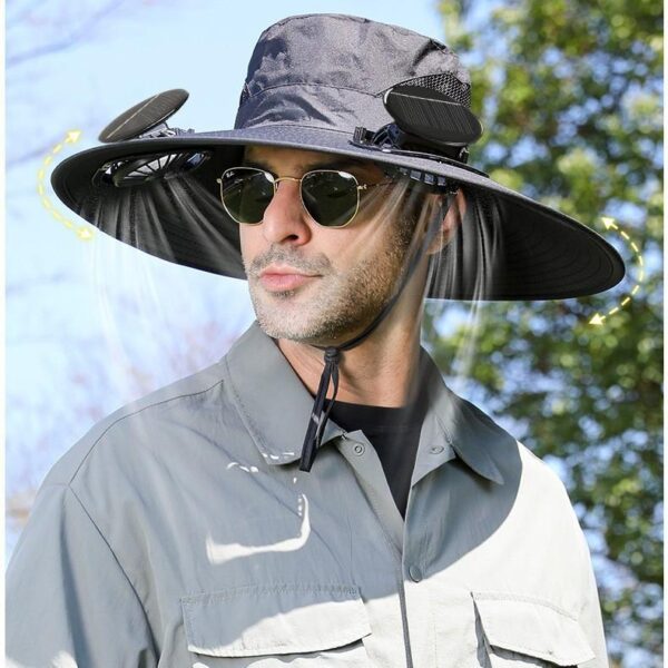 Unisex Solar Powered Black Fan Outdoor Fishing Wide Brim Sun Hat For Camping And Work - Image 9