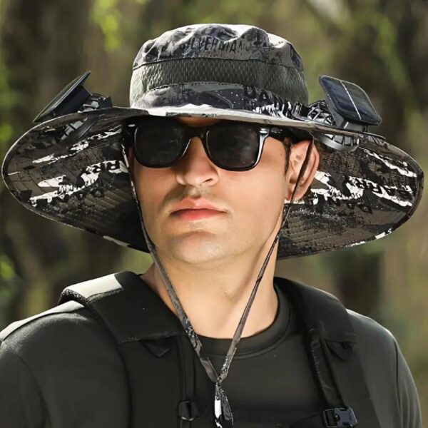 Unisex Solar Powered Black Fan Outdoor Fishing Wide Brim Sun Hat For Camping And Work - Image 2