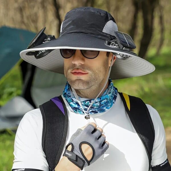 Unisex Solar Powered Black Fan Outdoor Fishing Wide Brim Sun Hat For Camping And Work - Image 6