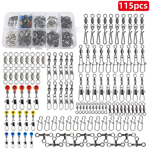 115 Pieces Fishing Connector Swivel Boxed Rotating Sea Bean Weever Trout Seawater - Image 2