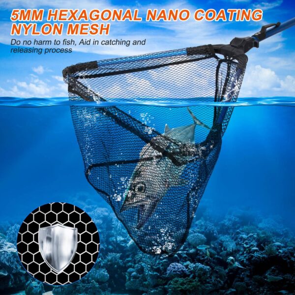 1Pc Foldable Fishing Net With Aluminum Alloy Rod EVA Handle Durable 5MM Hexagonal Nano Coating Nylon Mesh Collapsible Landing Net Safe Fish Catching Or Releasing - Image 7
