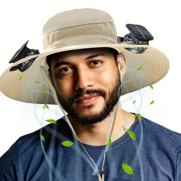Unisex Solar Powered Black Fan Outdoor Fishing Wide Brim Sun Hat For Camping And Work - Image 7