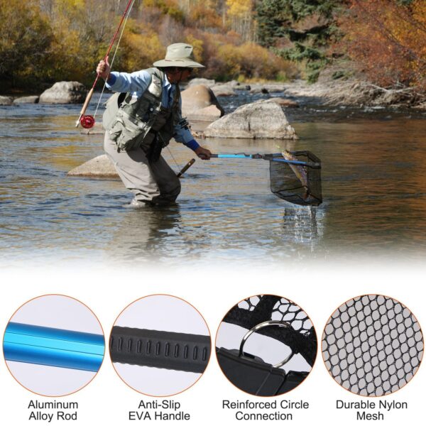 1Pc Foldable Fishing Net With Aluminum Alloy Rod EVA Handle Durable 5MM Hexagonal Nano Coating Nylon Mesh Collapsible Landing Net Safe Fish Catching Or Releasing - Image 10